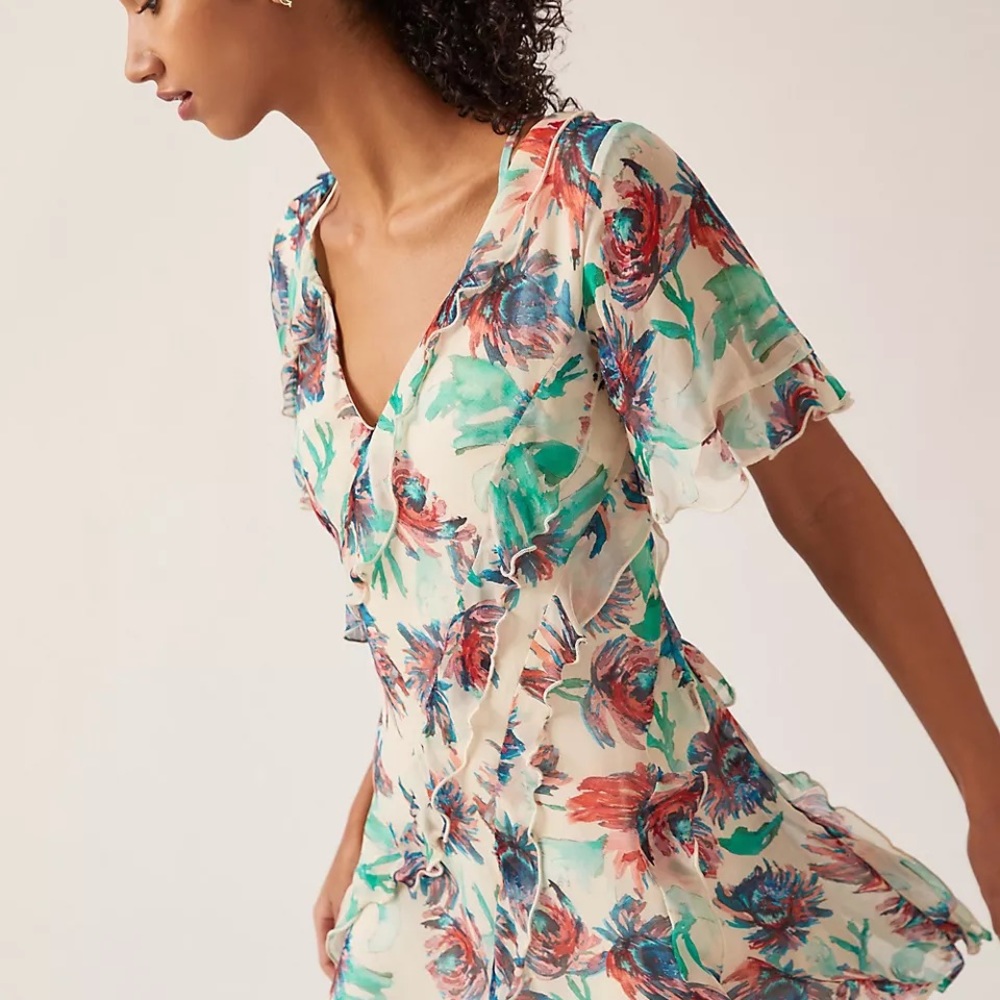 Womens Size XS Anthropologie floral Printed Mini Dress NWT
